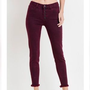 Just Black Burgundy Skinny Jeans with Fringe